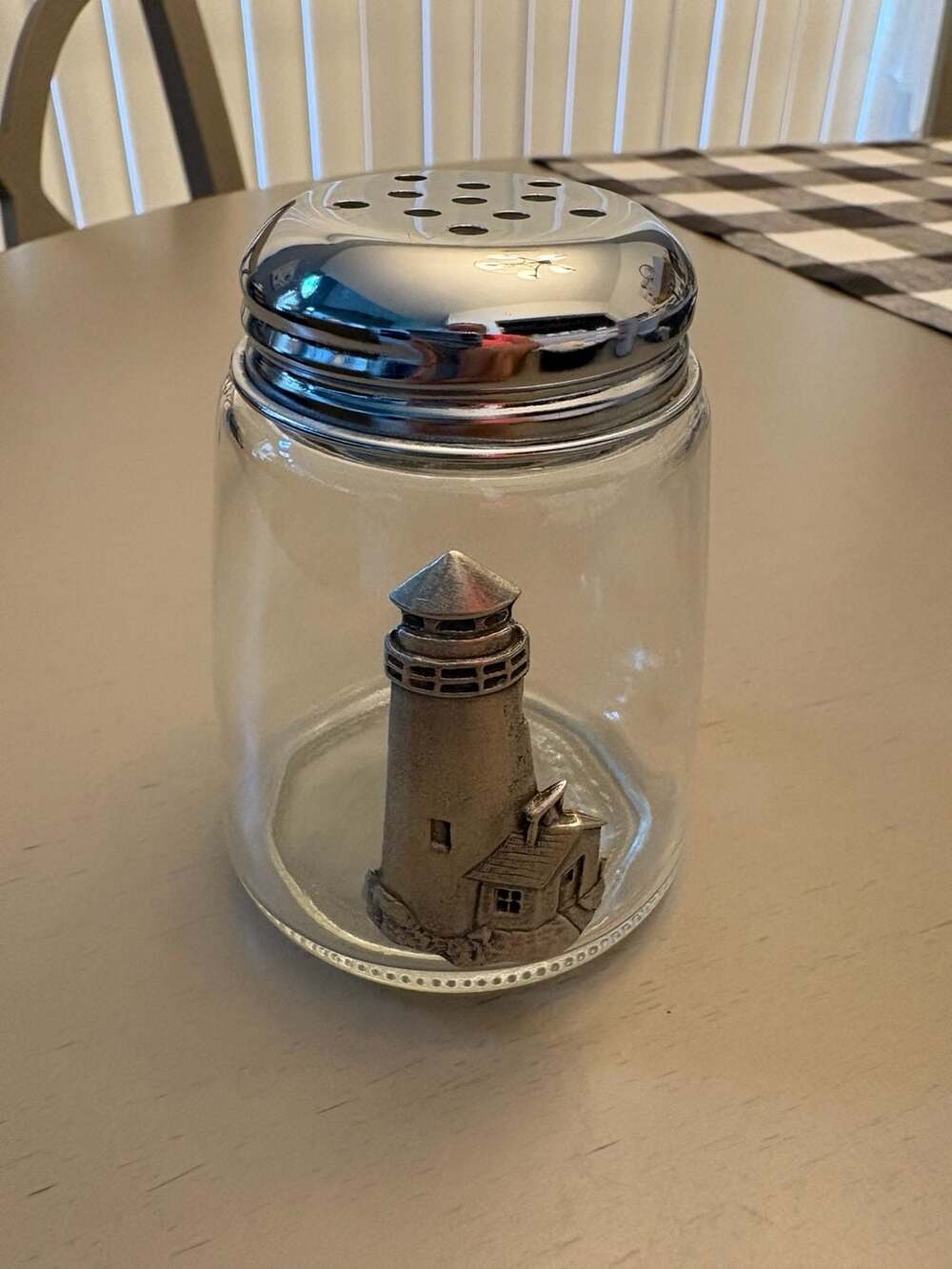 Pewter Lighthouse Glass Spice Jar with Perforated Chrome Lid